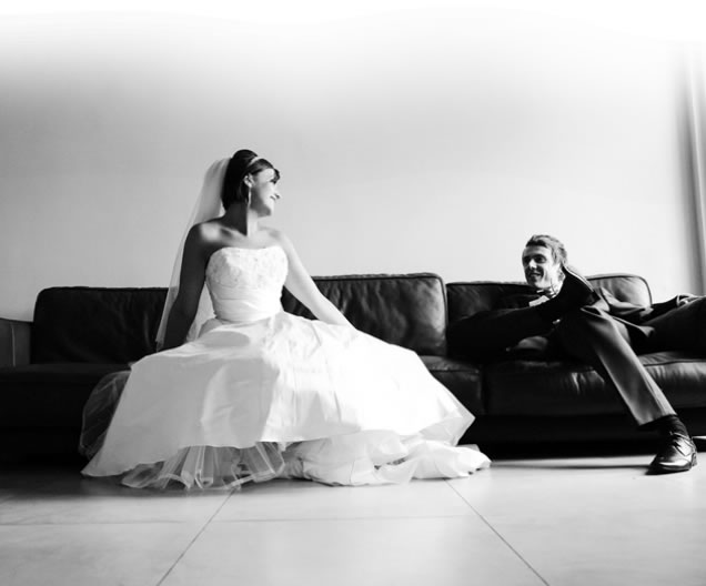 bride and groom relaxing