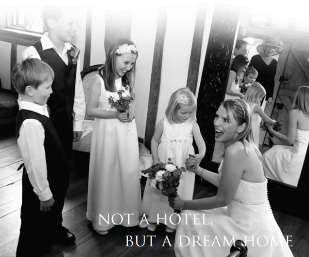 Bride talking to children